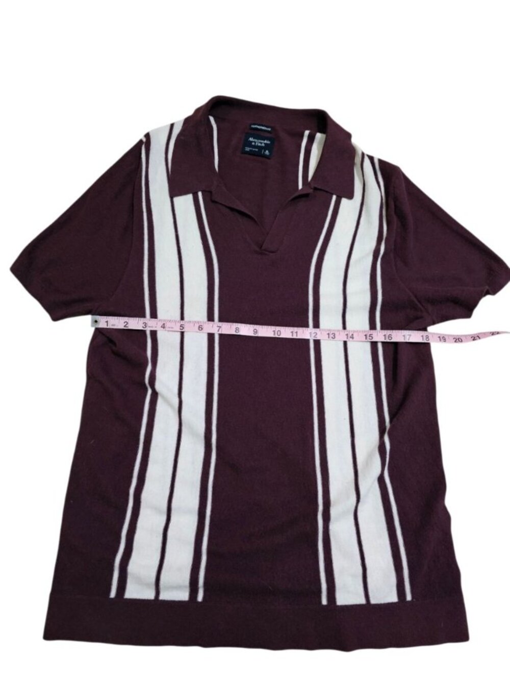 Abercrombie & Fitch Mens XL Polo Burgundy White Stripe Cotton Cashmere Luxury - Picture 6 of 7